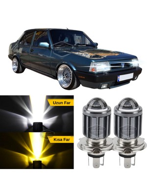 Caralp Tofaş Şahin Doğan Kartal 131 Uyumlu Mercekli Far Ampulü LED Xenon Çift Renk Sarı-Beyaz Far Şimşek Etkili Csp LED Lamba Uzun Kısa 2 Adet Takım
