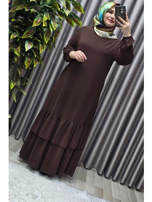 Elmas Tesettür Kadın Tesettür Giyim Büyük Beden Iki Katlı Krep Elbise