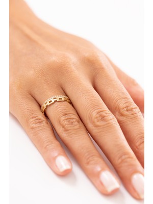 Zeyd Jewelry Çift Sıra Taşlı Zincir Model 14 Ayar Altın Yüzük