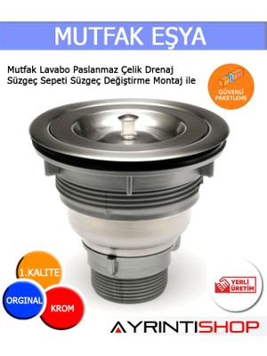 AYRINTISHOP Mutfak Lavabo Paslanmaz Çelik Drenaj Süzgeç Sepeti Süzgeç