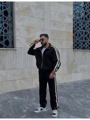 By Ediz Pierce Şerit Detaylı Baggy Kalıp Erkek Relax Fit Pamuklu Basıc Takım Eşofman