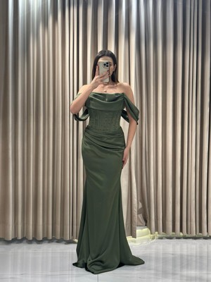 Kaleiçi Yıldızlar Haki Korse Detay Incili Abiye