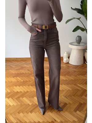 Magarde Geniş Kesik Paça Premium Jean- Kahverengi