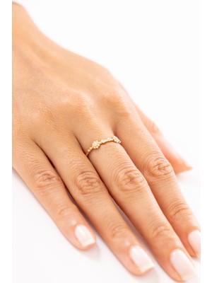 Zeyd Jewelry Vintage Stil Çiçek Taşlı 14 Ayar Altın Yüzük