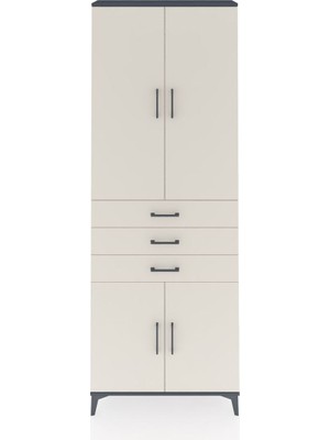Dienni Arges Dolap 4 Raflı 3 Çekmeceli 4 Kapaklı 88X30X243 Antrasit-Aytaşı