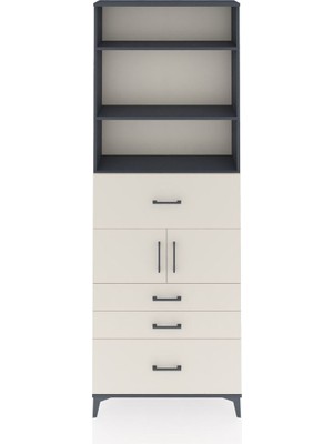 Dienni Arges Dolap 4 Raflı 4 Çekmeceli 2 Kapaklı 88X30X243 Antrasit-Aytaşı