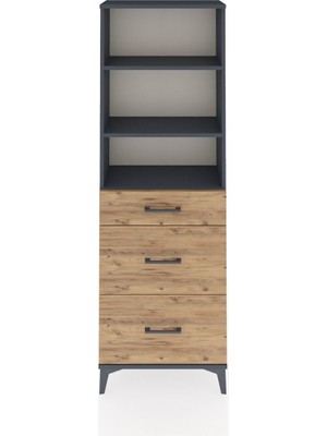 Dienni Arges Dolap 3 Raflı 3 Çekmeceli 60X30X182 Antrasit-Çam