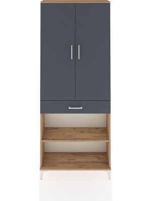 Dienni Arges Dolap 4 Raflı Tek Çekmeceli 2 Kapaklı 88X30X221 Çam-Antrasit