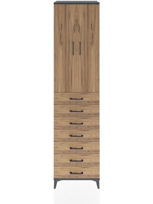 Dienni Hyperion Dolap 3 Raflı 7 Çekmeceli 2 Kapaklı 60X44X243 Antrasit-Çam