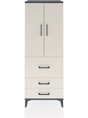 Dienni Hyperion Dolap 3 Raflı 3 Çekmeceli 2 Kapaklı 60X44X163 Antrasit-Aytaşı
