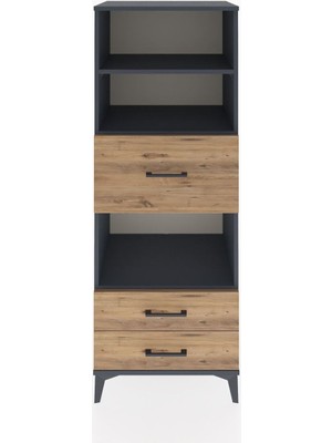 Dienni Hyperion Dolap 3 Raflı 3 Çekmeceli 60X44X163 Antrasit-Çam