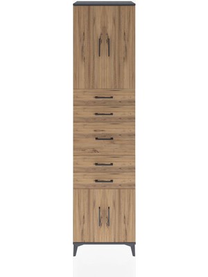 Dienni Hyperion Dolap 2 Raflı 5 Çekmeceli 4 Kapaklı 60X44X243 Antrasit-Çam