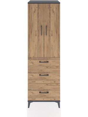 Dienni Hyperion Dolap Tek Raflı 3 Çekmeceli Tek Askılı 60X44X195 Antrasit-Çam