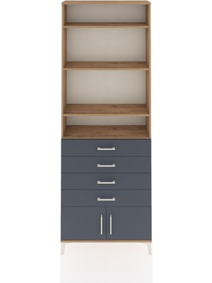 Dienni Arges Dolap 4 Raflı 4 Çekmeceli 2 Kapaklı 88X30X243 Çam-Antrasit