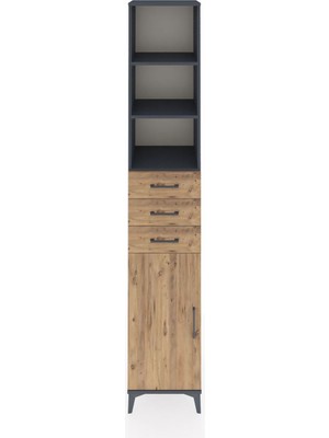 Dienni Hyperion Dolap 4 Raflı 3 Çekmeceli Tek Kapaklı 44X44X243 Antrasit-Çam