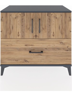 Dienni Hyperion Şifonyer 2 Raflı Tek Çekmeceli 2 Kapaklı 88X44X80 Antrasit-Çam