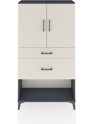 Dienni Arges Dolap 3 Raflı 2 Çekmeceli 2 Kapaklı 88X30X163 Antrasit-Aytaşı