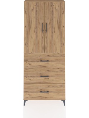 Dienni Arges Dolap 3 Raflı 3 Çekmeceli 2 Kapaklı 88X30X221 Çam-Çam