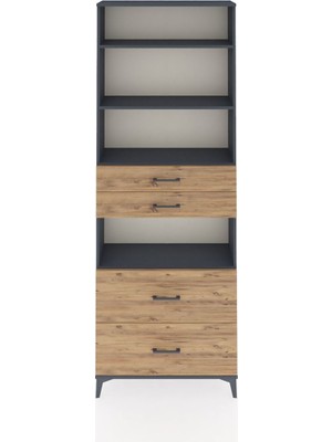 Dienni Arges Dolap 4 Raflı 4 Çekmeceli 88X30X243 Antrasit-Çam