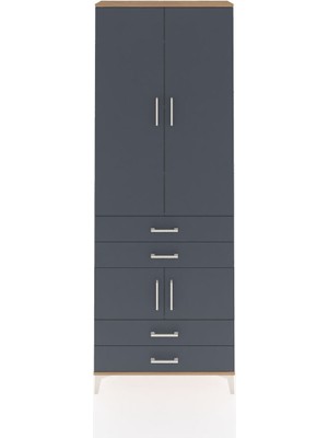 Dienni Arges Dolap 5 Raflı 4 Çekmeceli 4 Kapaklı 88X30X243 Çam-Antrasit