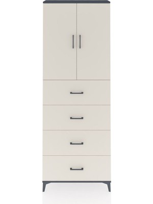 Dienni Arges Dolap 3 Raflı 4 Çekmeceli 2 Kapaklı 88X30X243 Antrasit-Aytaşı
