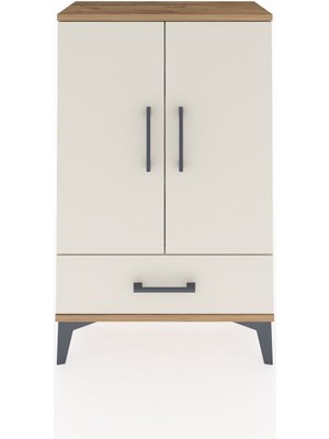 Dienni Arges Komodin 2 Raflı Tek Çekmeceli 2 Kapaklı 60X30X96 Çam-Aytaşı