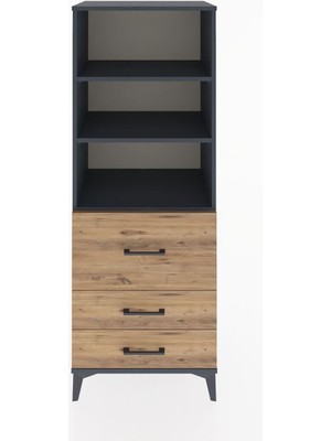 Dienni Hyperion Dolap 3 Raflı 3 Çekmeceli 60X44X163 Antrasit-Çam