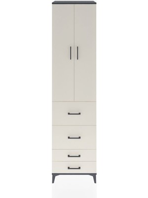 Dienni Hyperion Dolap 4 Raflı 4 Çekmeceli 2 Kapaklı 60X44X243 Antrasit-Aytaşı