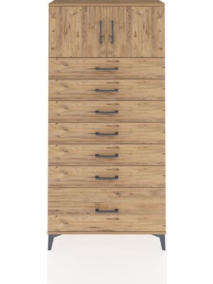 Dienni Arges Dolap Tek Raflı 7 Çekmeceli 2 Kapaklı 88X30X182 Çam-Çam