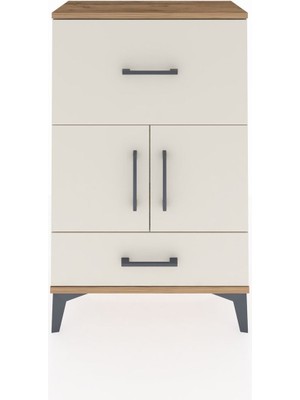 Dienni Arges Komodin Tek Raflı 2 Çekmeceli 2 Kapaklı 60X30X96 Çam-Aytaşı
