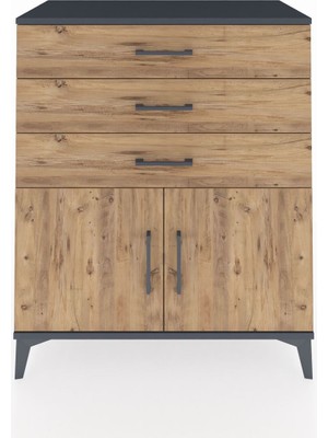 Dienni Hyperion Şifonyer Tek Raflı 3 Çekmeceli 2 Kapaklı 88X44X106 Antrasit-Çam