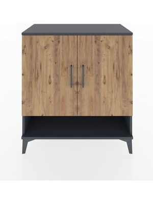 Dienni Hyperion Şifonyer 4 Raflı 2 Kapaklı 88X44X96 Antrasit-Çam