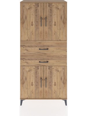 Dienni Hyperion Dolap 4 Raflı 2 Çekmeceli 4 Kapaklı 88X44X195 Çam-Çam