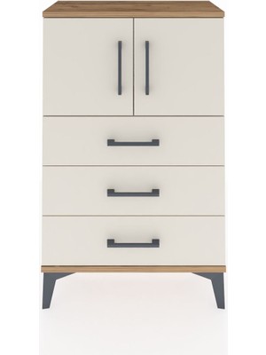 Dienni Arges Komodin Tek Raflı 3 Çekmeceli 2 Kapaklı 60X30X96 Çam-Aytaşı