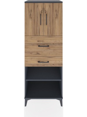 Dienni Hyperion Dolap 3 Raflı 2 Çekmeceli 2 Kapaklı 60X44X163 Antrasit-Çam