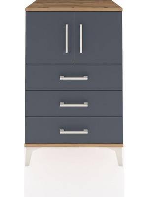 Dienni Hyperion Komodin Tek Raflı 3 Çekmeceli 2 Kapaklı 60X44X96 Çam-Antrasit