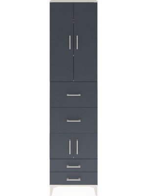 Dienni Arges Dolap 4 Raflı 4 Çekmeceli 4 Kapaklı 60X30X243 Aytaşı-Antrasit