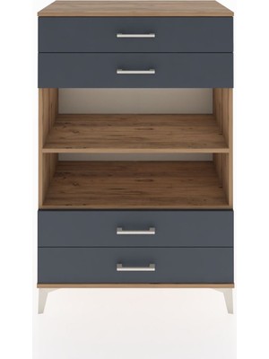 Dienni Hyperion Dolap 2 Raflı 4 Çekmeceli 88X44X134 Çam-Antrasit
