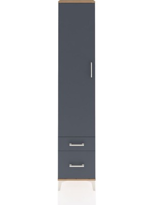 Dienni Arges Dolap 4 Raflı 2 Çekmeceli Tek Kapaklı 44X30X221 Çam-Antrasit