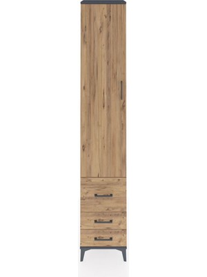 Dienni Hyperion Dolap 3 Raflı 3 Çekmeceli Tek Askılı 44X44X243 Antrasit-Çam
