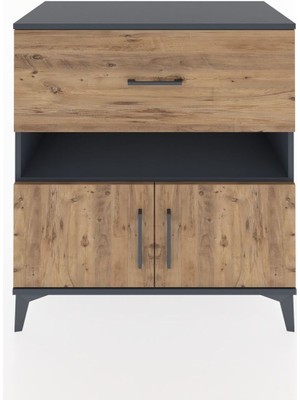 Dienni Hyperion Şifonyer 2 Raflı Tek Çekmeceli 2 Kapaklı 88X44X96 Antrasit-Çam