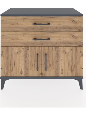 Dienni Hyperion Şifonyer Tek Raflı 2 Çekmeceli 2 Kapaklı 88X44X80 Antrasit-Çam