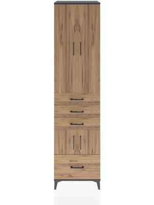 Dienni Hyperion Dolap 4 Raflı 4 Çekmeceli 4 Kapaklı 60X44X243 Antrasit-Çam
