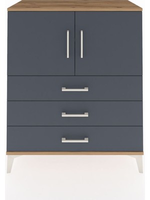 Dienni Hyperion Şifonyer 2 Raflı 3 Çekmeceli 2 Kapaklı 88X44X106 Çam-Antrasit