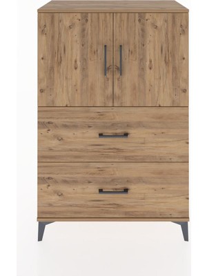 Dienni Hyperion Dolap 2 Raflı 2 Çekmeceli 2 Kapaklı 88X44X134 Çam-Çam