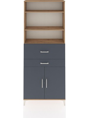 Dienni Arges Dolap 4 Raflı 2 Çekmeceli 2 Kapaklı 88X30X221 Çam-Antrasit