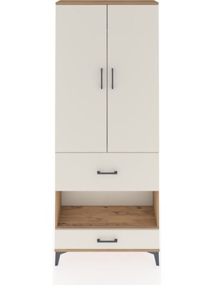 Dienni Arges Dolap 3 Raflı 2 Çekmeceli Tek Askılı 88X30X221 Çam-Aytaşı
