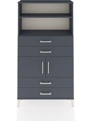 Dienni Arges Dolap 3 Raflı 4 Çekmeceli 2 Kapaklı 88X30X163 Antrasit-Antrasit