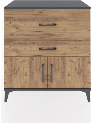 Dienni Hyperion Şifonyer 2 Çekmeceli 2 Kapaklı 88X44X96 Antrasit-Çam