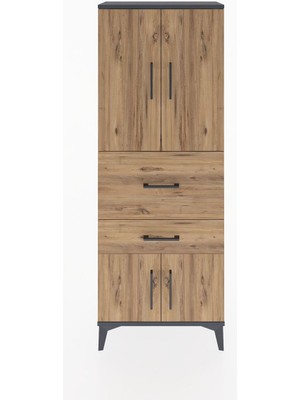 Dienni Arges Dolap 3 Raflı 2 Çekmeceli 4 Kapaklı 60X30X163 Antrasit-Çam
